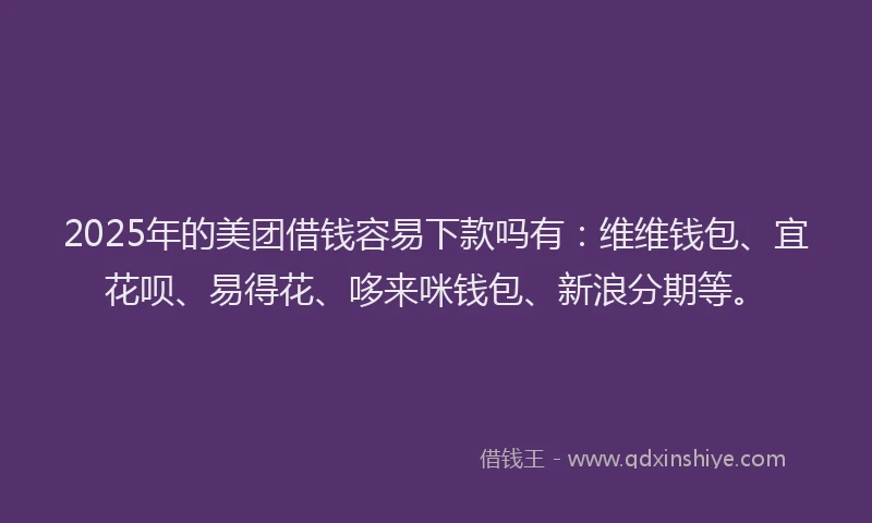 2025年的美团借钱容易下款吗有：维维钱包、宜花呗、易得花、哆来咪钱包、新浪分期等。