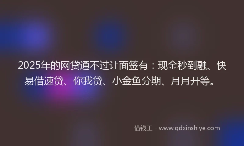 2025年的网贷通不过让面签有：现金秒到融、快易借速贷、你我贷、小金鱼分期、月月开等。