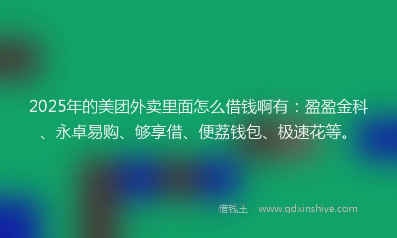 2025年的美团外卖里面怎么借钱啊有：盈盈金科、永卓易购、够享借、便荔钱包、极速花等。