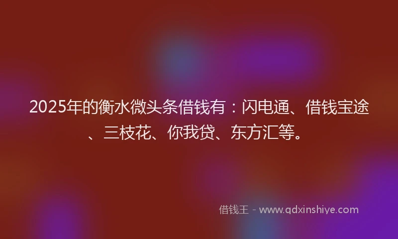 2025年的衡水微头条借钱有：闪电通、借钱宝途、三枝花、你我贷、东方汇等。