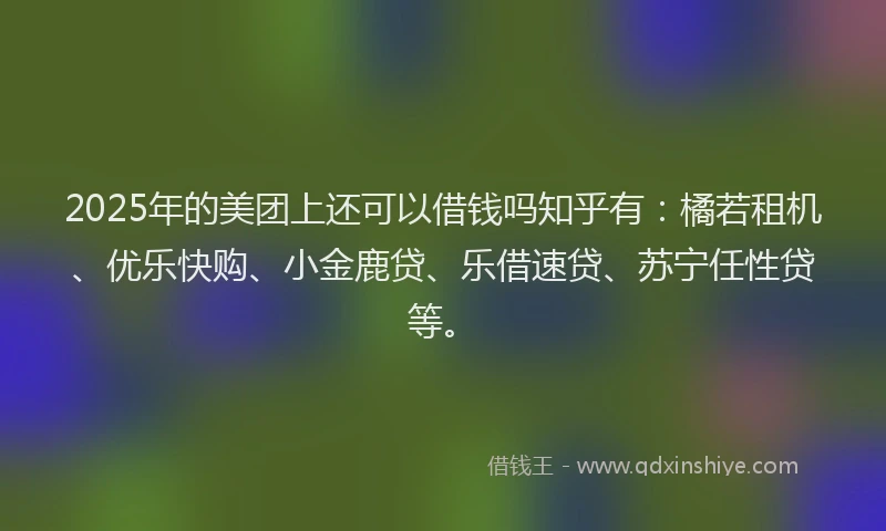 2025年的美团上还可以借钱吗知乎有：橘若租机、优乐快购、小金鹿贷、乐借速贷、苏宁任性贷等。