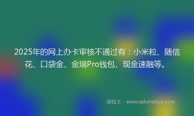 2025年的网上办卡审核不通过有：小米粒、随信花、口袋金、金瑞Pro钱包、现金速融等。