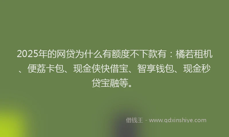 2025年的网贷为什么有额度不下款有：橘若租机、便荔卡包、现金侠快借宝、智享钱包、现金秒贷宝融等。
