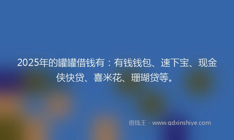 2025年的罐罐借钱有：有钱钱包、速下宝、现金侠快贷、喜米花、珊瑚贷等。