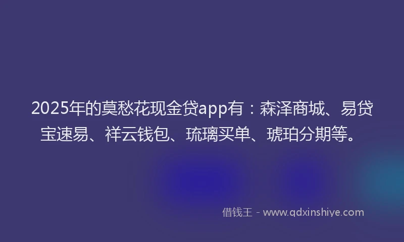 2025年的莫愁花现金贷app有：森泽商城、易贷宝速易、祥云钱包、琉璃买单、琥珀分期等。