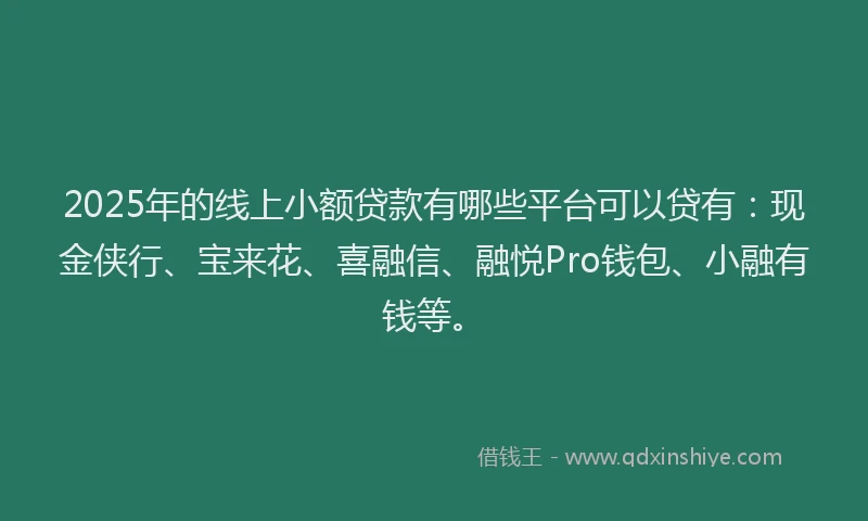 2025年的线上小额贷款有哪些平台可以贷有：现金侠行、宝来花、喜融信、融悦Pro钱包、小融有钱等。
