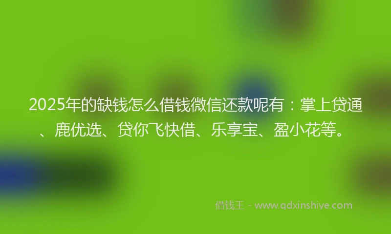 2025年的缺钱怎么借钱微信还款呢有：掌上贷通、鹿优选、贷你飞快借、乐享宝、盈小花等。