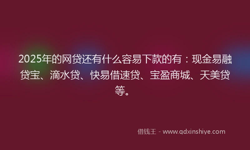 2025年的网贷还有什么容易下款的有：现金易融贷宝、滴水贷、快易借速贷、宝盈商城、天美贷等。