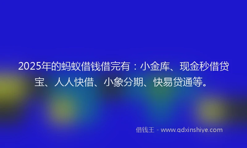 2025年的蚂蚁借钱借完有：小金库、现金秒借贷宝、人人快借、小象分期、快易贷通等。