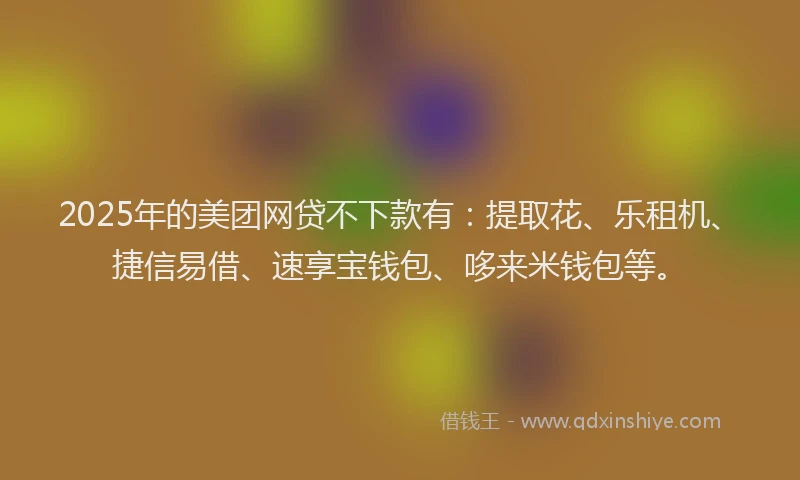2025年的美团网贷不下款有：提取花、乐租机、捷信易借、速享宝钱包、哆来米钱包等。
