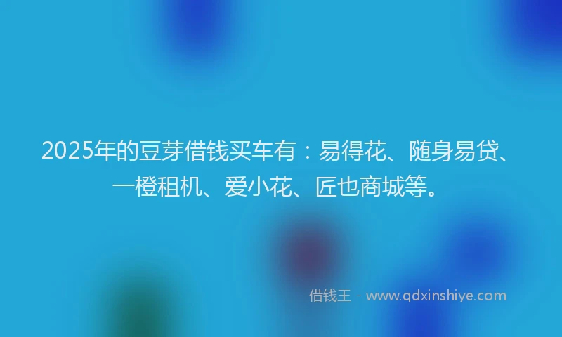 2025年的豆芽借钱买车有：易得花、随身易贷、一橙租机、爱小花、匠也商城等。