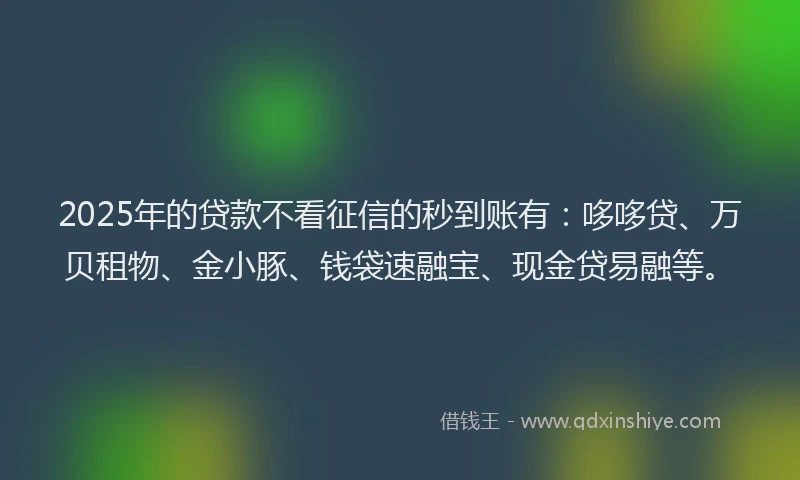 2025年的贷款不看征信的秒到账有：哆哆贷、万贝租物、金小豚、钱袋速融宝、现金贷易融等。