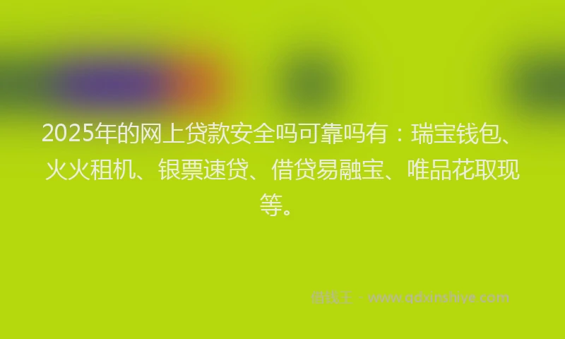 2025年的网上贷款安全吗可靠吗有：瑞宝钱包、火火租机、银票速贷、借贷易融宝、唯品花取现等。