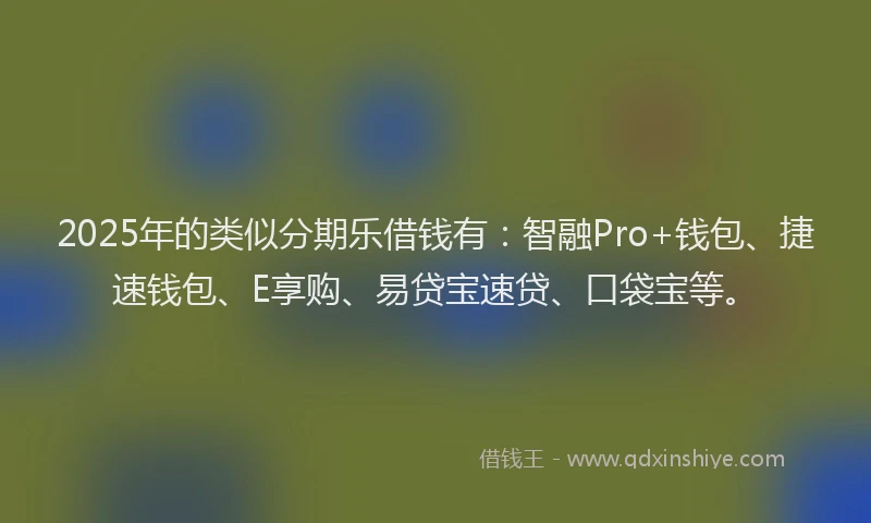 2025年的类似分期乐借钱有:智融Pro+钱包、捷速钱包、E享购、易贷宝速贷、口袋宝等。