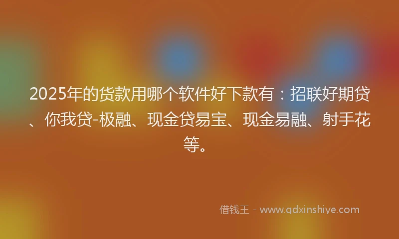 2025年的货款用哪个软件好下款有：招联好期贷、你我贷-极融、现金贷易宝、现金易融、射手花等。