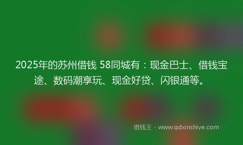2025年的苏州借钱 58同城有：现金巴士、借钱宝途、数码潮享玩、现金好贷、闪银通等。