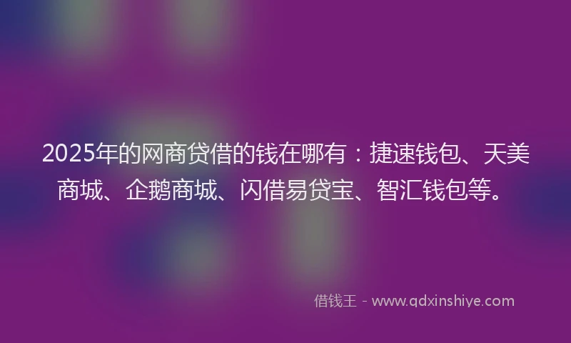 2025年的网商贷借的钱在哪有：捷速钱包、天美商城、企鹅商城、闪借易贷宝、智汇钱包等。