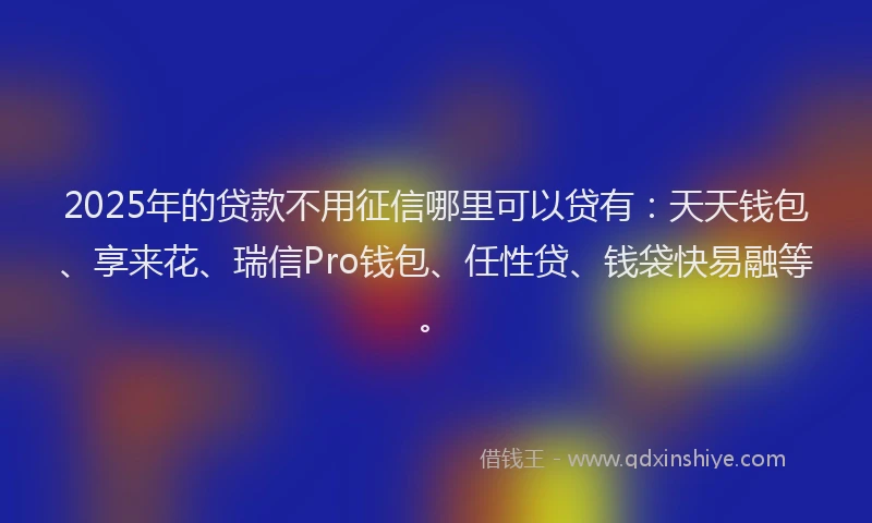 2025年的贷款不用征信哪里可以贷有：天天钱包、享来花、瑞信Pro钱包、任性贷、钱袋快易融等。