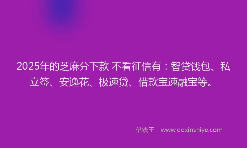 2025年的芝麻分下款 不看征信有：智贷钱包、私立签、安逸花、极速贷、借款宝速融宝等。
