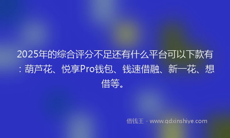 2025年的综合评分不足还有什么平台可以下款有：葫芦花、悦享Pro钱包、钱速借融、新一花、想借等。