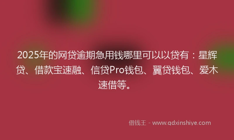 2025年的网贷逾期急用钱哪里可以以贷有：星辉贷、借款宝速融、信贷Pro钱包、翼贷钱包、爱木速借等。