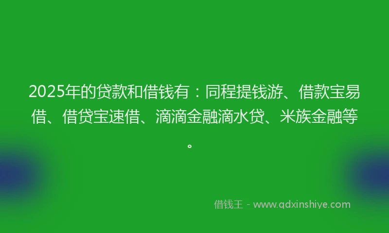 2025年的贷款和借钱有：同程提钱游、借款宝易借、借贷宝速借、滴滴金融滴水贷、米族金融等。