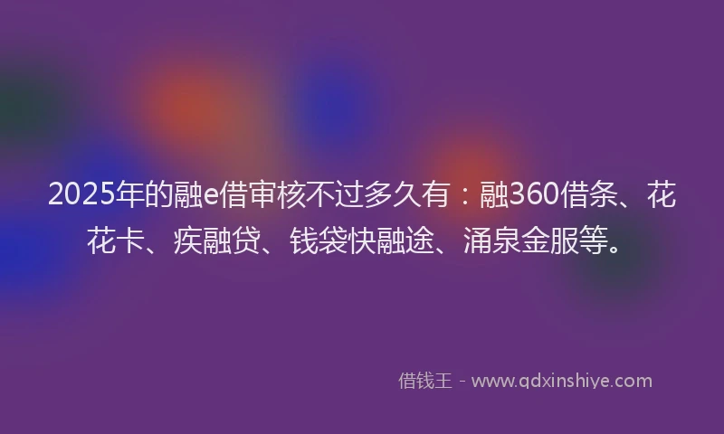 2025年的融e借审核不过多久有：融360借条、花花卡、疾融贷、钱袋快融途、涌泉金服等。