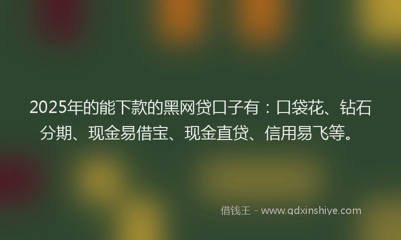 2025年的能下款的黑网贷口子有：口袋花、钻石分期、现金易借宝、现金直贷、信用易飞等。