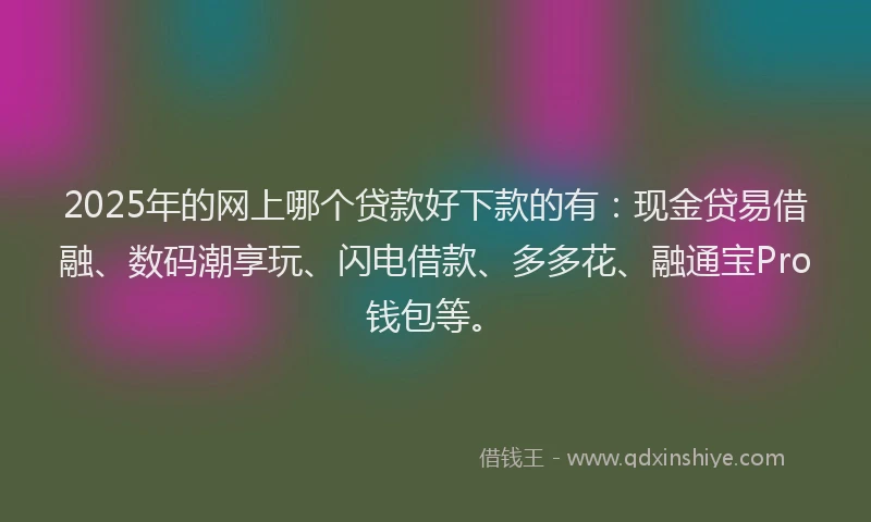 2025年的网上哪个贷款好下款的有：现金贷易借融、数码潮享玩、闪电借款、多多花、融通宝Pro钱包等。