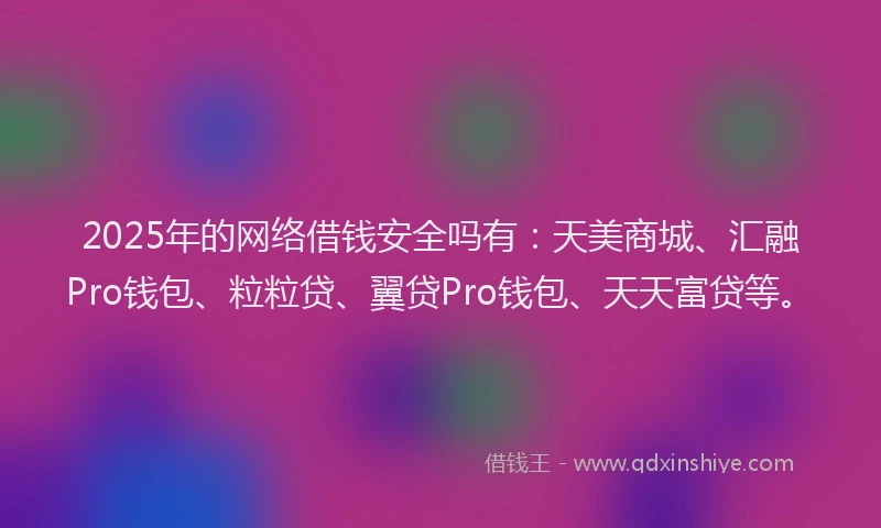 2025年的网络借钱安全吗有：天美商城、汇融Pro钱包、粒粒贷、翼贷Pro钱包、天天富贷等。