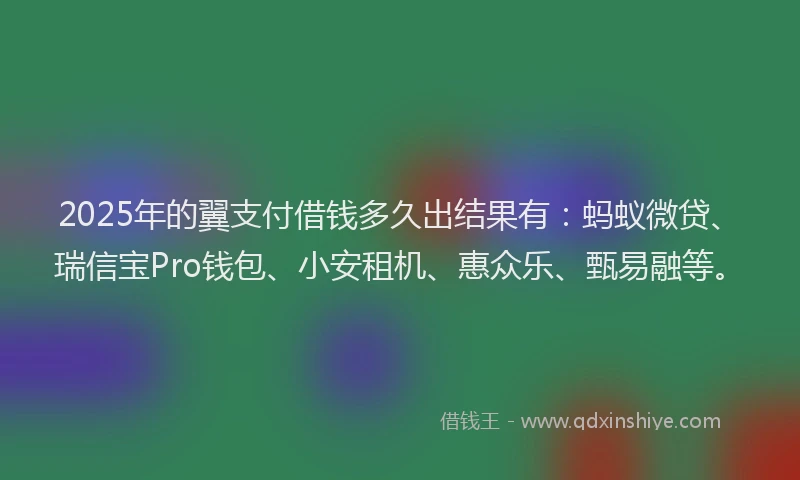 2025年的翼支付借钱多久出结果有：蚂蚁微贷、瑞信宝Pro钱包、小安租机、惠众乐、甄易融等。