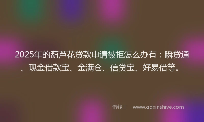 2025年的葫芦花贷款申请被拒怎么办有：瞬贷通、现金借款宝、金满仓、信贷宝、好易借等。