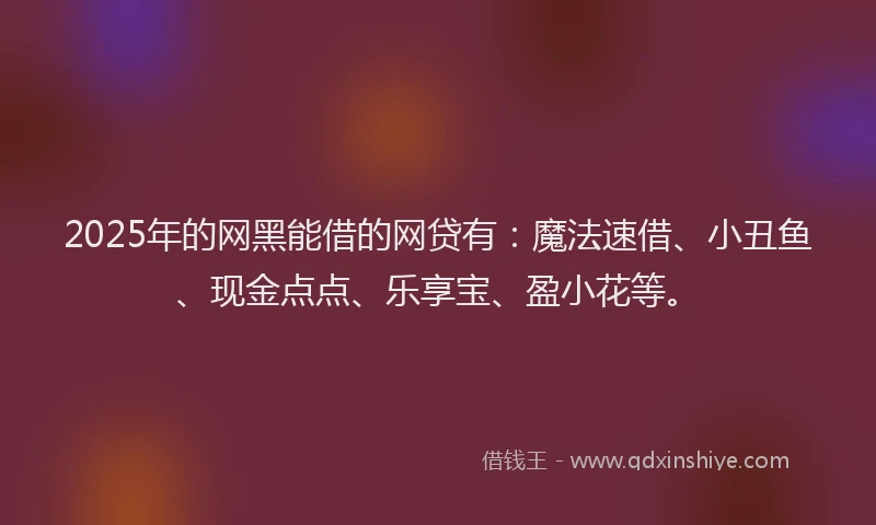 2025年的网黑能借的网贷有：魔法速借、小丑鱼、现金点点、乐享宝、盈小花等。