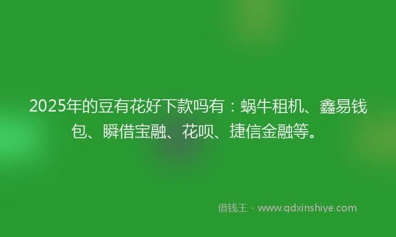 2025年的豆有花好下款吗有：蜗牛租机、鑫易钱包、瞬借宝融、花呗、捷信金融等。