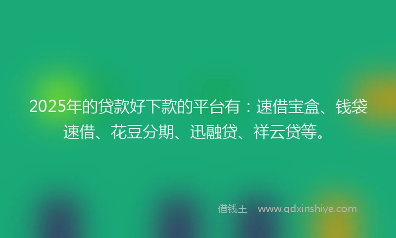 2025年的贷款好下款的平台有：速借宝盒、钱袋速借、花豆分期、迅融贷、祥云贷等。