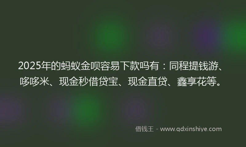 2025年的蚂蚁金呗容易下款吗有：同程提钱游、哆哆米、现金秒借贷宝、现金直贷、鑫享花等。