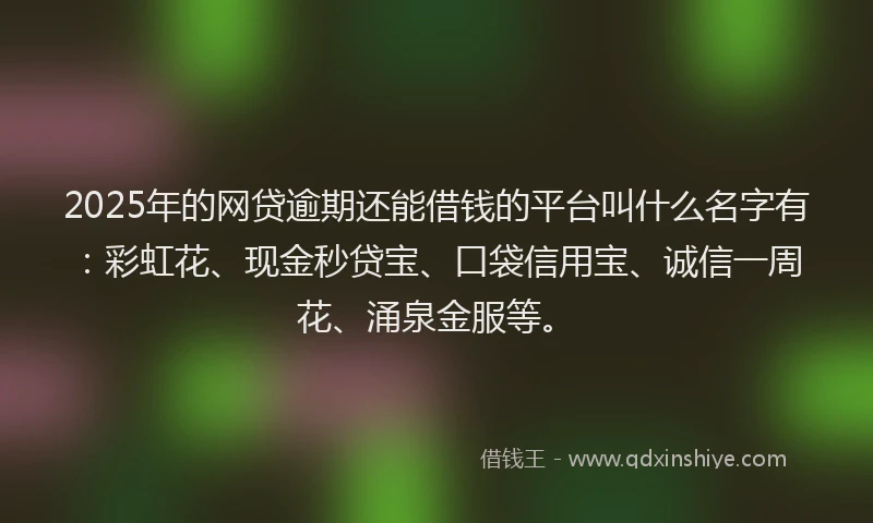 2025年的网贷逾期还能借钱的平台叫什么名字有：彩虹花、现金秒贷宝、口袋信用宝、诚信一周花、涌泉金服等。