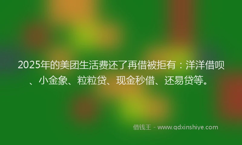 2025年的美团生活费还了再借被拒有：洋洋借呗、小金象、粒粒贷、现金秒借、还易贷等。