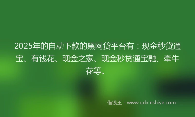 2025年的自动下款的黑网贷平台有：现金秒贷通宝、有钱花、现金之家、现金秒贷通宝融、牵牛花等。