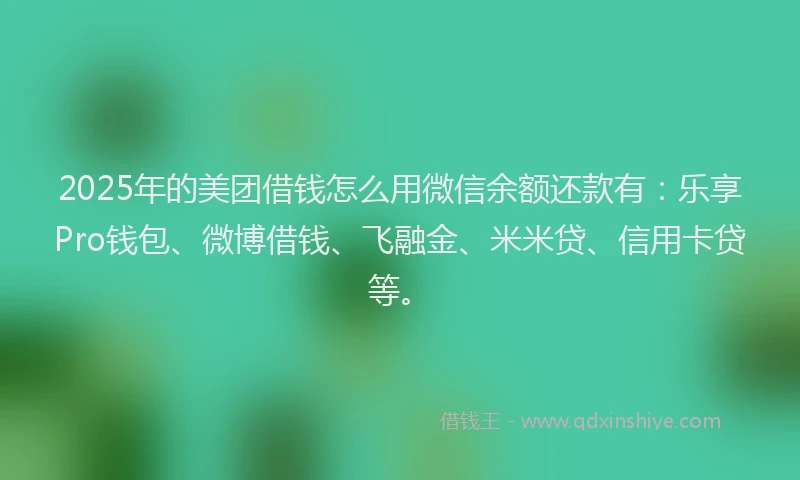 2025年的美团借钱怎么用微信余额还款有：乐享Pro钱包、微博借钱、飞融金、米米贷、信用卡贷等。