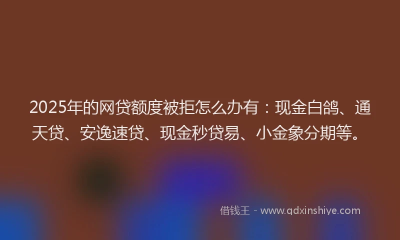 2025年的网贷额度被拒怎么办有：现金白鸽、通天贷、安逸速贷、现金秒贷易、小金象分期等。