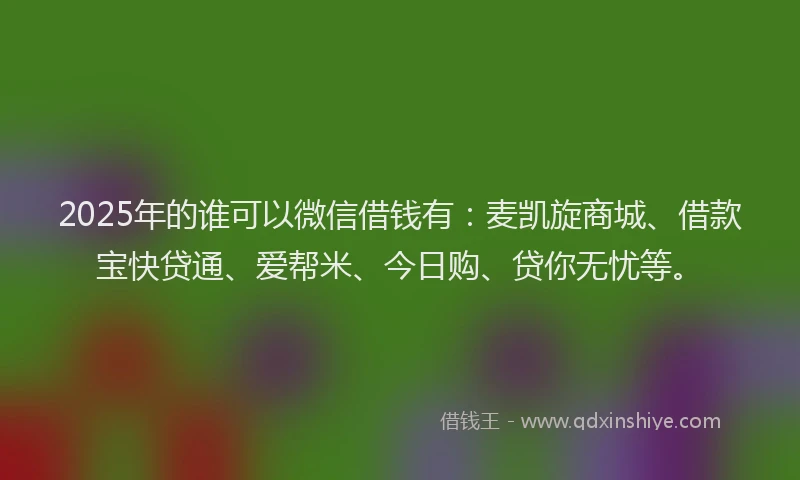 2025年的谁可以微信借钱有：麦凯旋商城、借款宝快贷通、爱帮米、今日购、贷你无忧等。