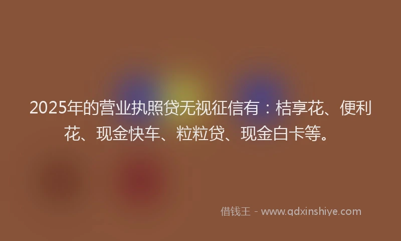 2025年的营业执照贷无视征信有：桔享花、便利花、现金快车、粒粒贷、现金白卡等。