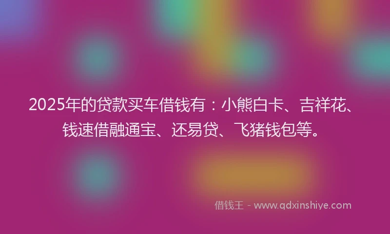 2025年的贷款买车借钱有：小熊白卡、吉祥花、钱速借融通宝、还易贷、飞猪钱包等。