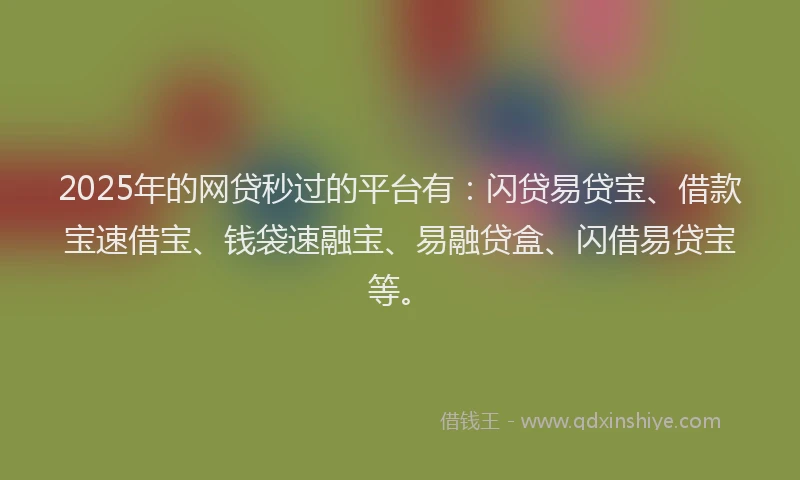 2025年的网贷秒过的平台有：闪贷易贷宝、借款宝速借宝、钱袋速融宝、易融贷盒、闪借易贷宝等。