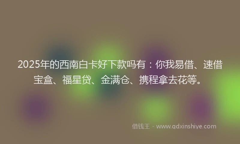 2025年的西南白卡好下款吗有：你我易借、速借宝盒、福星贷、金满仓、携程拿去花等。