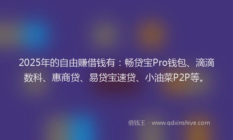 2025年的自由赚借钱有：畅贷宝Pro钱包、滴滴数科、惠商贷、易贷宝速贷、小油菜P2P等。