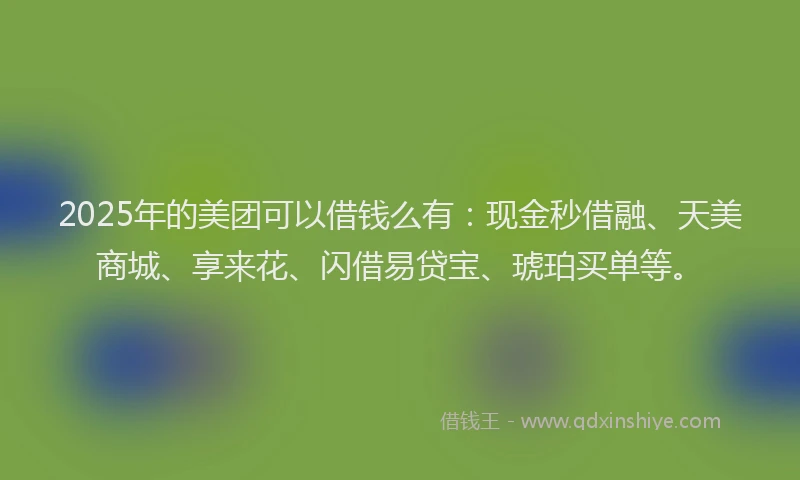 2025年的美团可以借钱么有：现金秒借融、天美商城、享来花、闪借易贷宝、琥珀买单等。