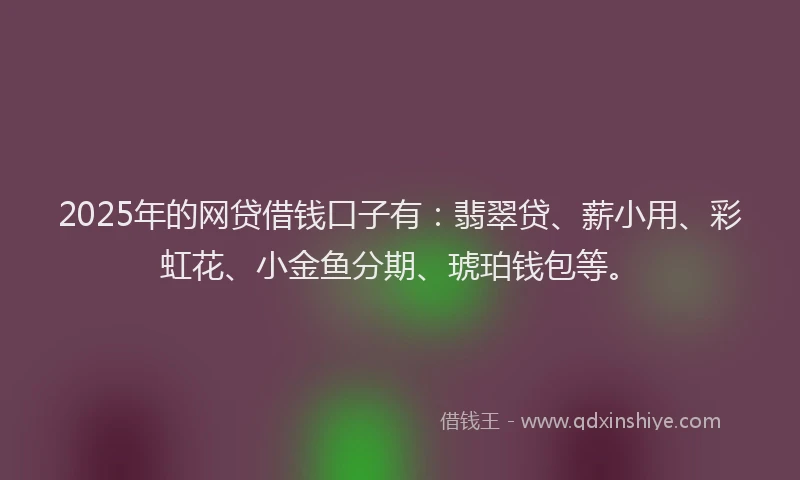 2025年的网贷借钱口子有：翡翠贷、薪小用、彩虹花、小金鱼分期、琥珀钱包等。
