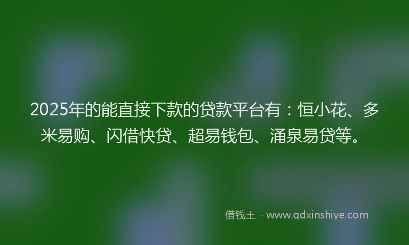 2025年的能直接下款的贷款平台有：恒小花、多米易购、闪借快贷、超易钱包、涌泉易贷等。